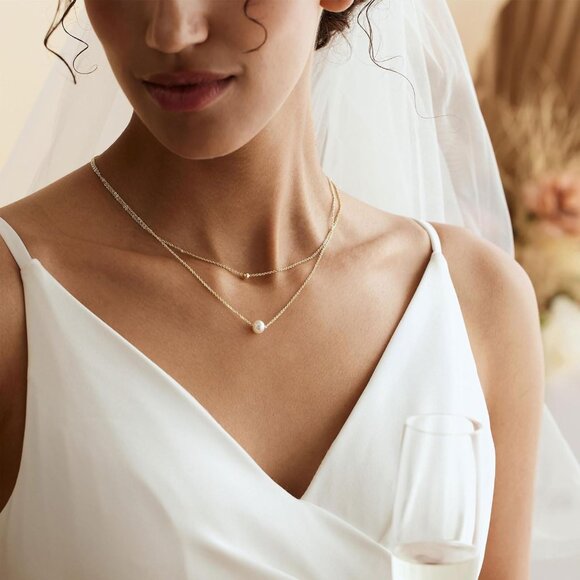 14K Gold Plated Dainty Pearl Necklace - 16'' with Extender for Versatile Wear - Picture 4 of 7